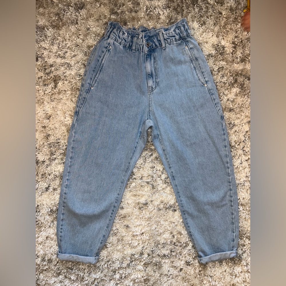 Zara High Waisted Paper Bag Jeans